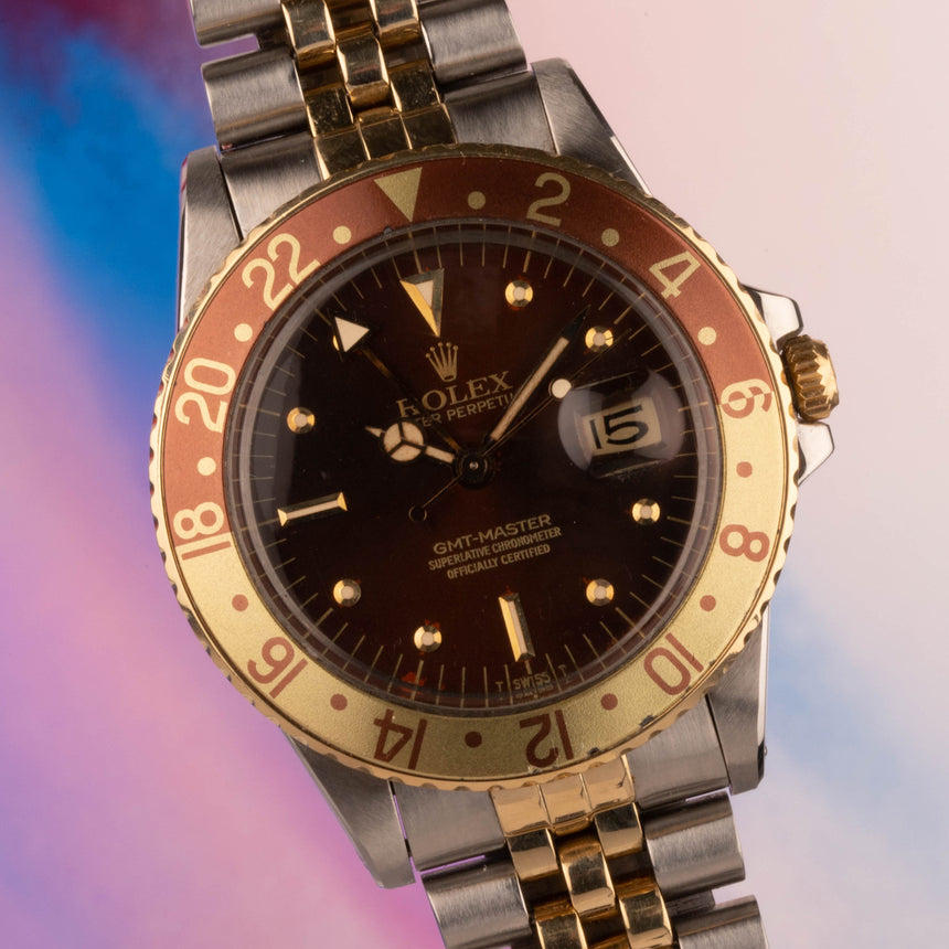 1980 (circa) Rolex GMT Master in steel and gold reference 16753 : Box and extra insert