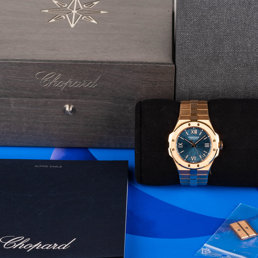 2022 Chopard Alpine Eagle Rose Gold Blue dial Ref: 295363-5001 Full set Like New STICKERS