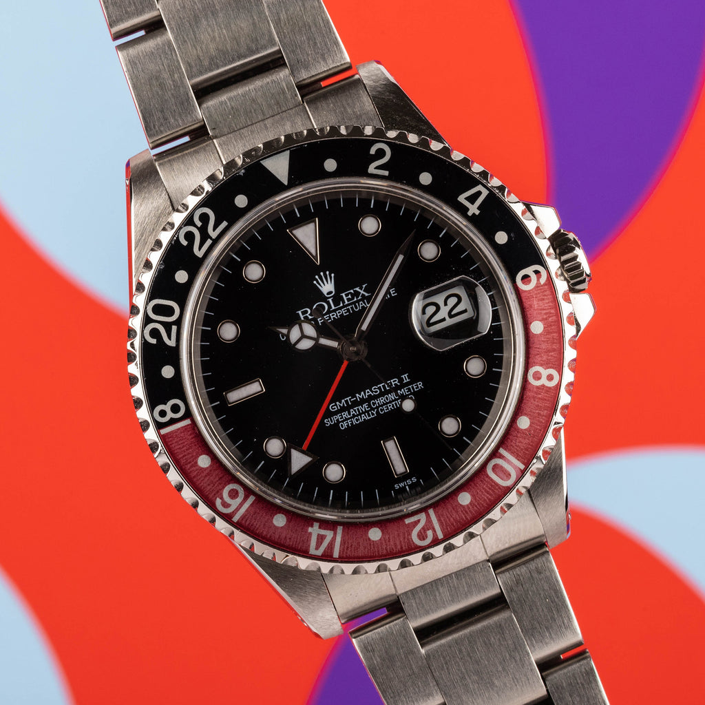 1999 ROLEX GMT Master II ref 16710: Rare swiss only dial: FULL SET