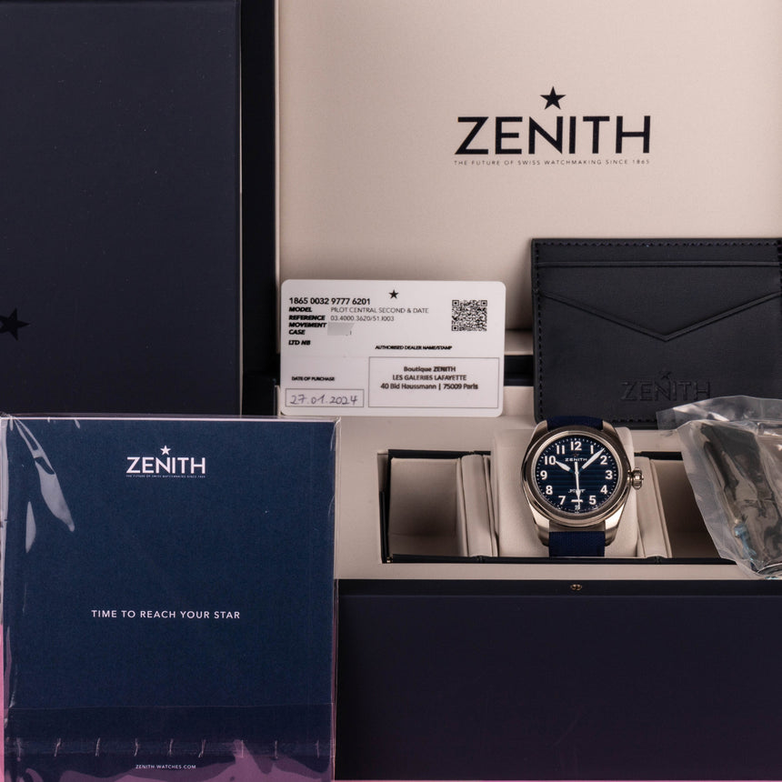 2024 Zenith Pilot Automatic Blue dial ref: 03.4000.3620/51.I003 Edition Boutique Full set