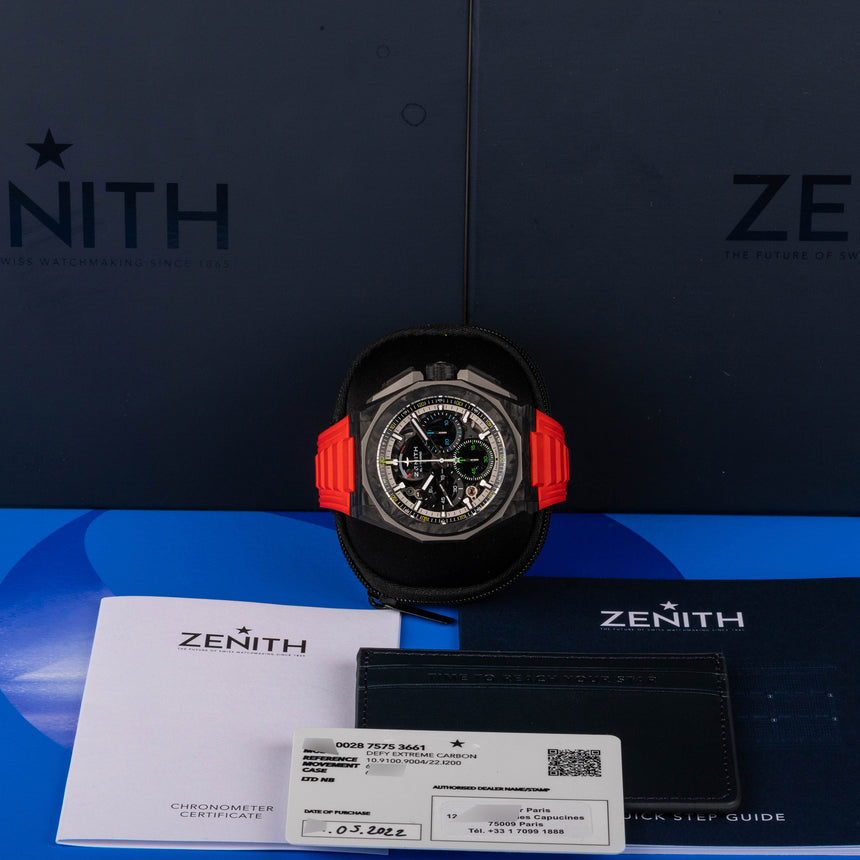 2022 Zenith Defy Extreme Chronograph 10.9100.9004/22.i200 Carbon Full Set Mint !