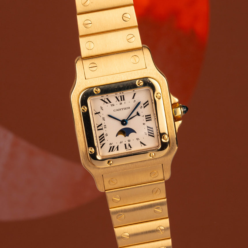 1989 Cartier Santos Galbée Moon phase Ref: 819902 Full Set Exceptional + Cartier SERVICE