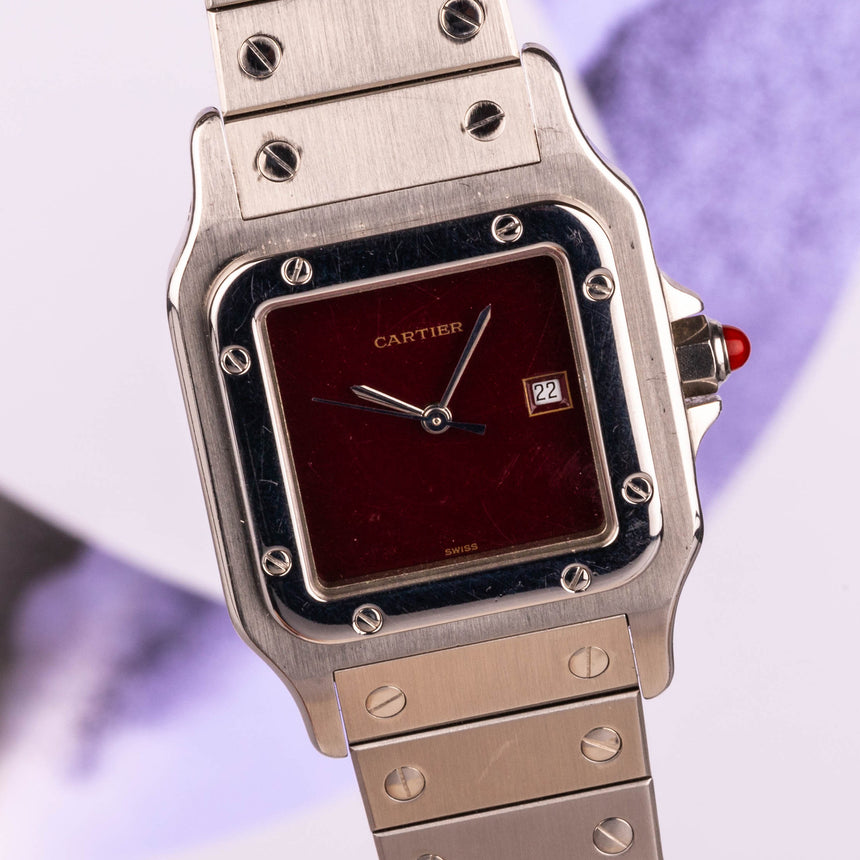 1980 Cartier Santos Jumbo, AKA Burgundy ref: 2960 Full set Life Warranty by Cartier !