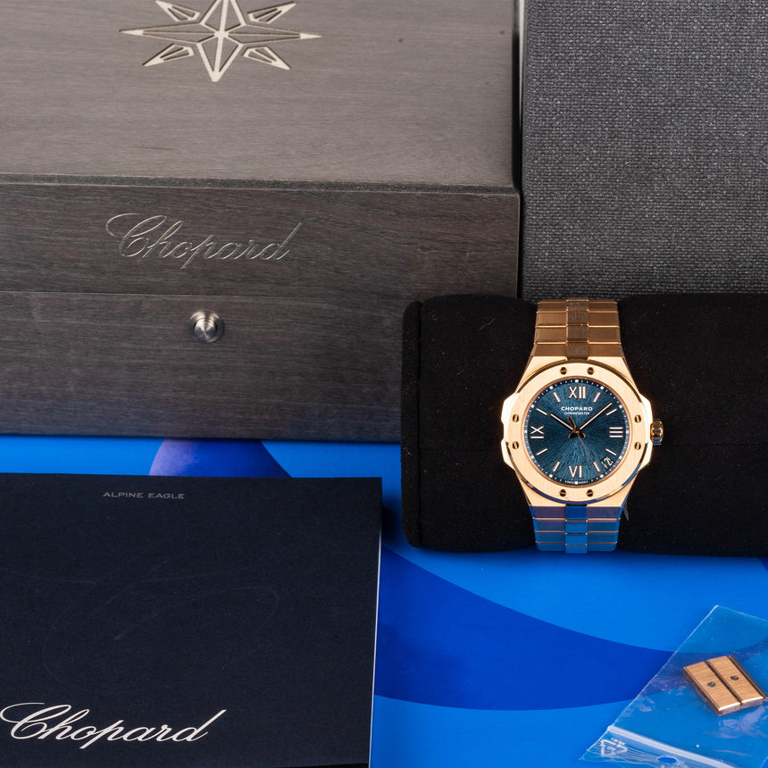 2022 Chopard Alpine Eagle Rose Gold Blue dial Ref: 295363-5001