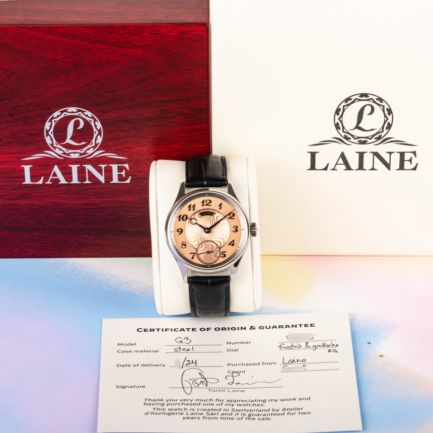 2024 LAINE Salmon frosted Guilloché dial ref Gelidus 3, Full set Like New