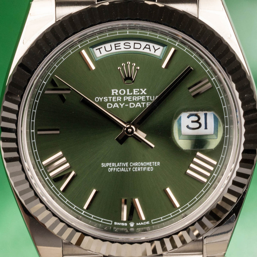 2024 Rolex platinum Day-Date 40 ref: 228236 Green dial : NEW,  Full set & Stickers