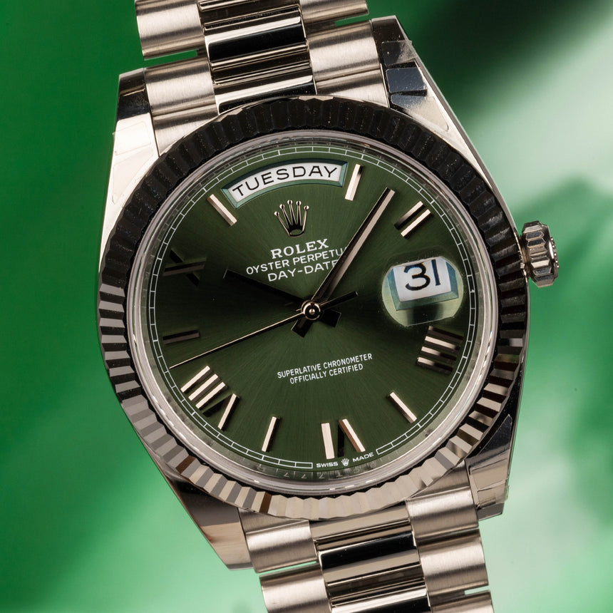 2024 Rolex platinum Day-Date 40 ref: 228236 Green dial : NEW,  Full set & Stickers