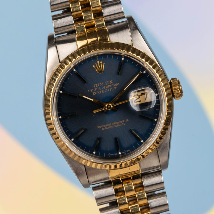 1993 Rolex Date just Two tone Blue dial ref: 16233, Box, booklets