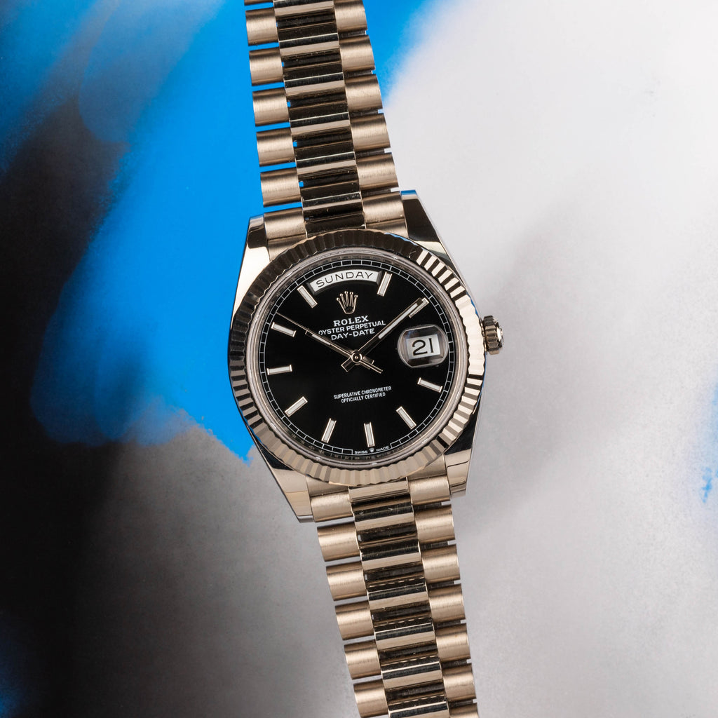 2023 Rolex Day-Date in white gold, reference 228239, black dial: Top c ...