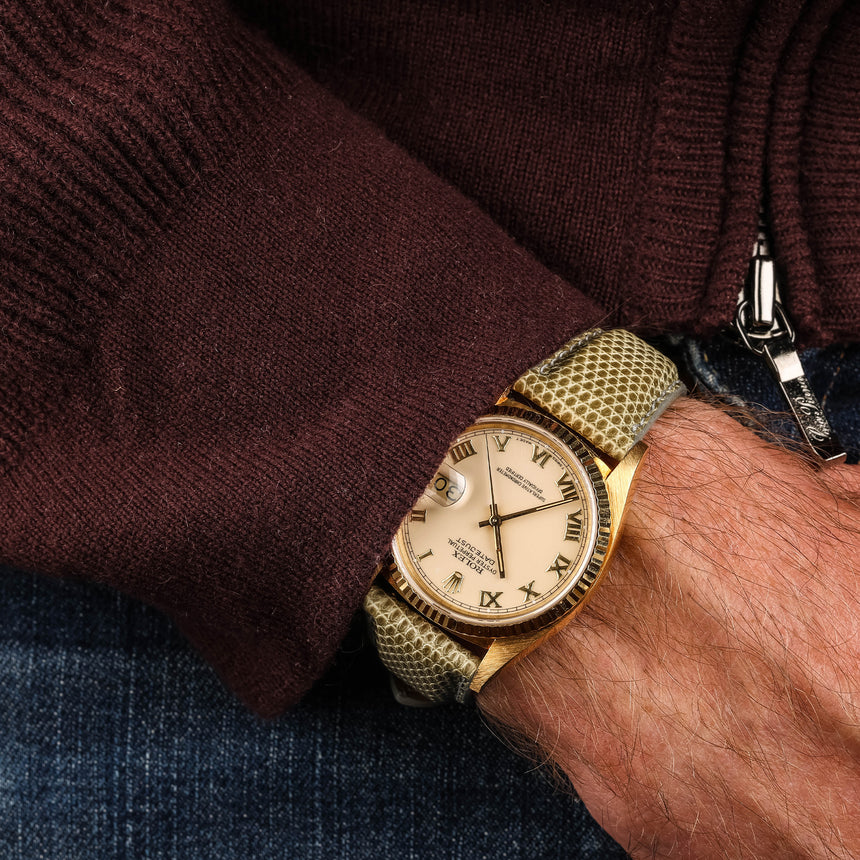 1980 Rolex Oyster Datejust in 18K yellow gold, reference 16018, Ivory enamel dial !