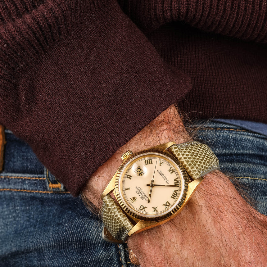 1980 Rolex Oyster Datejust in 18K yellow gold, reference 16018, Ivory enamel dial !