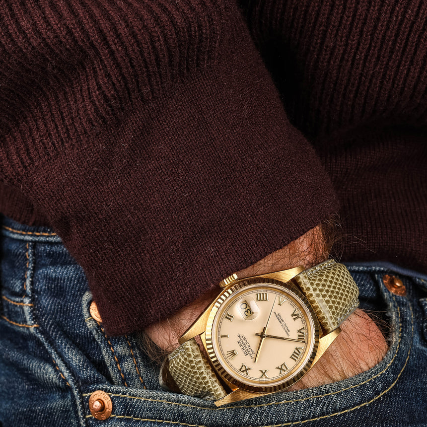 1980 Rolex Oyster Datejust in 18K yellow gold, reference 16018, Ivory enamel dial !