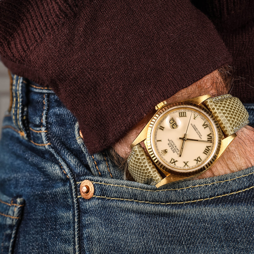 1980 Rolex Oyster Datejust in 18K yellow gold, reference 16018, Ivory enamel dial !