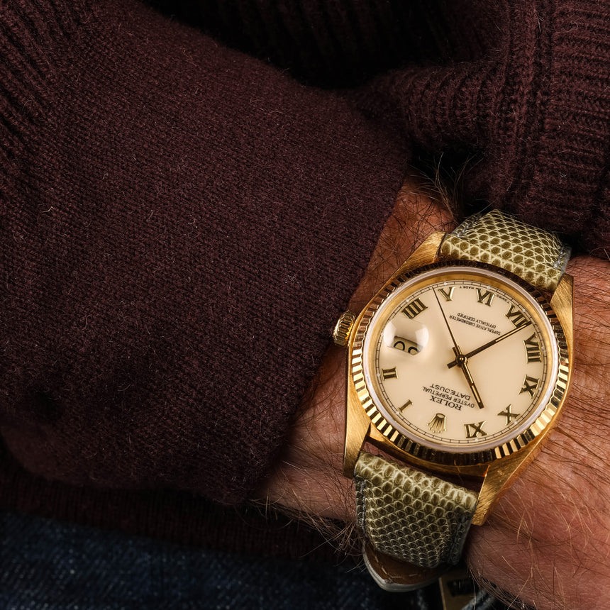 1980 Rolex Oyster Datejust in 18K yellow gold, reference 16018, Ivory enamel dial !