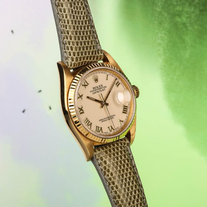 1980 Rolex Oyster Datejust in 18K yellow gold, reference 16018, Ivory enamel dial !