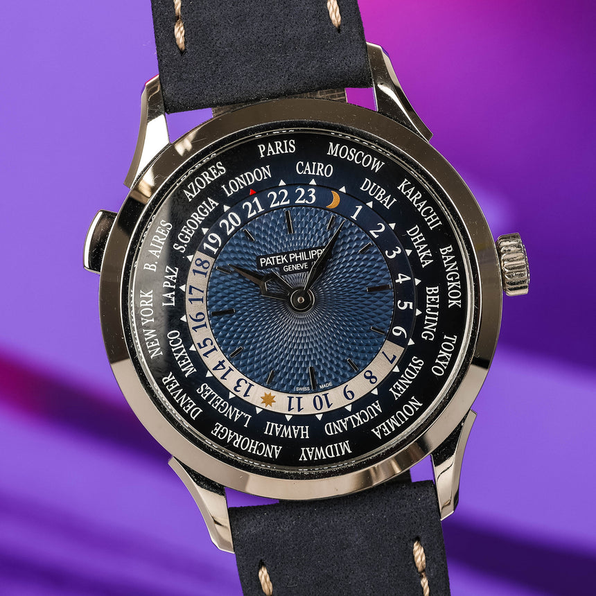 2022 Patek Philippe World Time Blue Dial In Platinum Ref: 5230P Full Set & 2025 Fresh Service