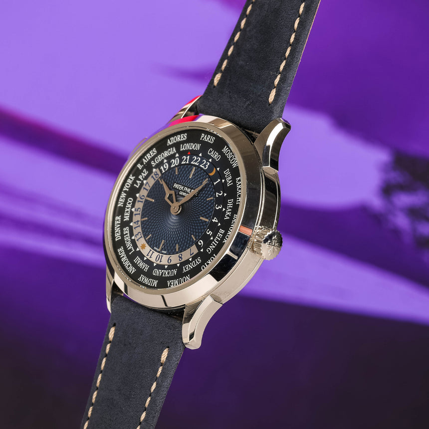 2022 Patek Philippe World Time Blue Dial In Platinum Ref: 5230P Full Set & 2025 Fresh Service