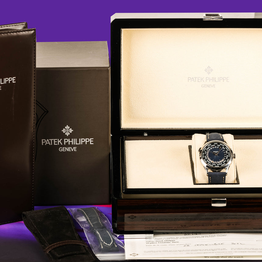2022 Patek Philippe World Time Blue Dial In Platinum Ref: 5230P Full Set & 2025 Fresh Service