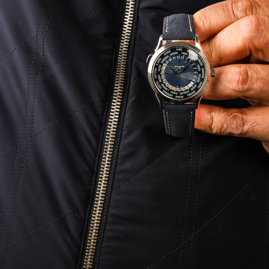 2022 Patek Philippe World Time Blue Dial In Platinum Ref: 5230P Full Set & 2025 Fresh Service