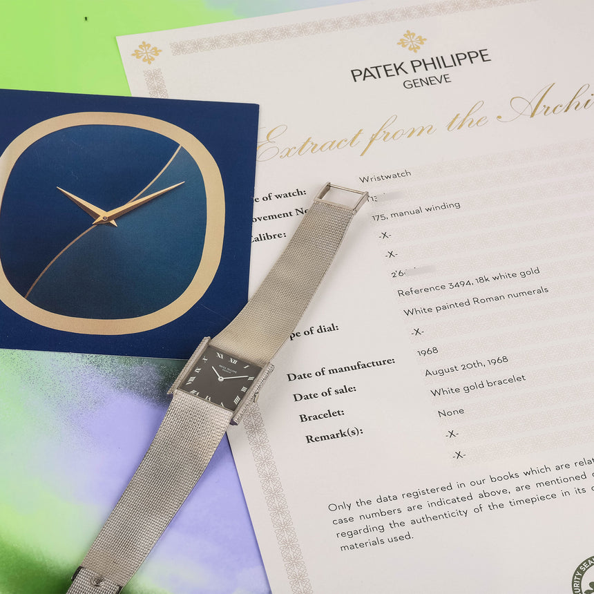 1968 Patek Philippe & co white gold manual winding watch, reference 3494, rare grey dial !