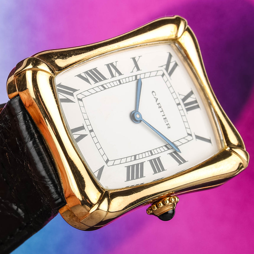 1978 Cartier Bamboo coussin jumbo, in yellow gold, original owner, watch + card: RARE ref 78102