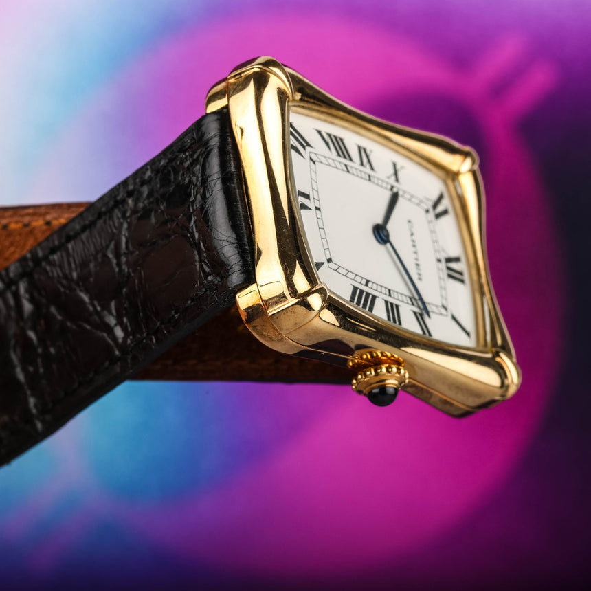 1978 Cartier Bamboo coussin jumbo, in yellow gold, original owner, watch + card: RARE ref 78102