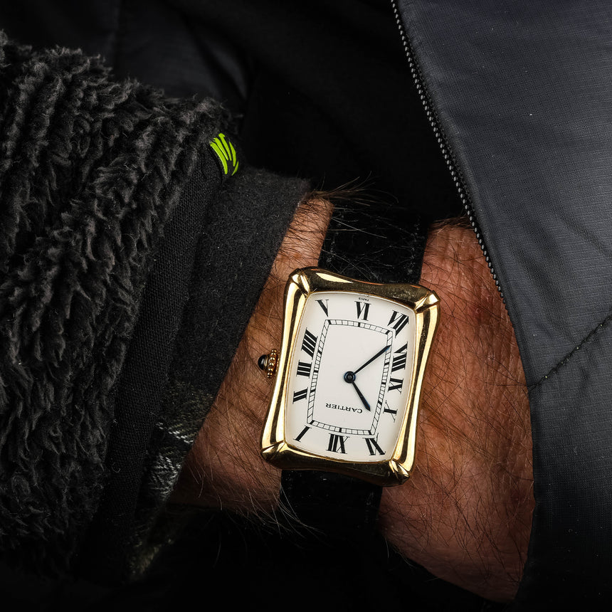 1978 Cartier Bamboo coussin jumbo, in yellow gold, original owner, watch + card: RARE ref 78102