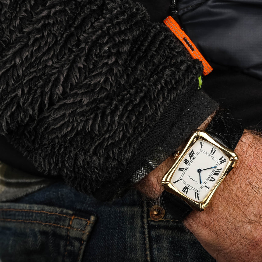 1978 Cartier Bamboo coussin jumbo, in yellow gold, original owner, watch + card: RARE ref 78102