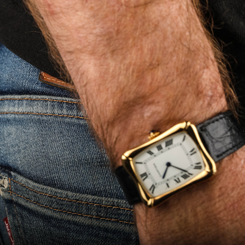 1978 Cartier Bamboo coussin jumbo, in yellow gold, original owner, watch + card: RARE ref 78102