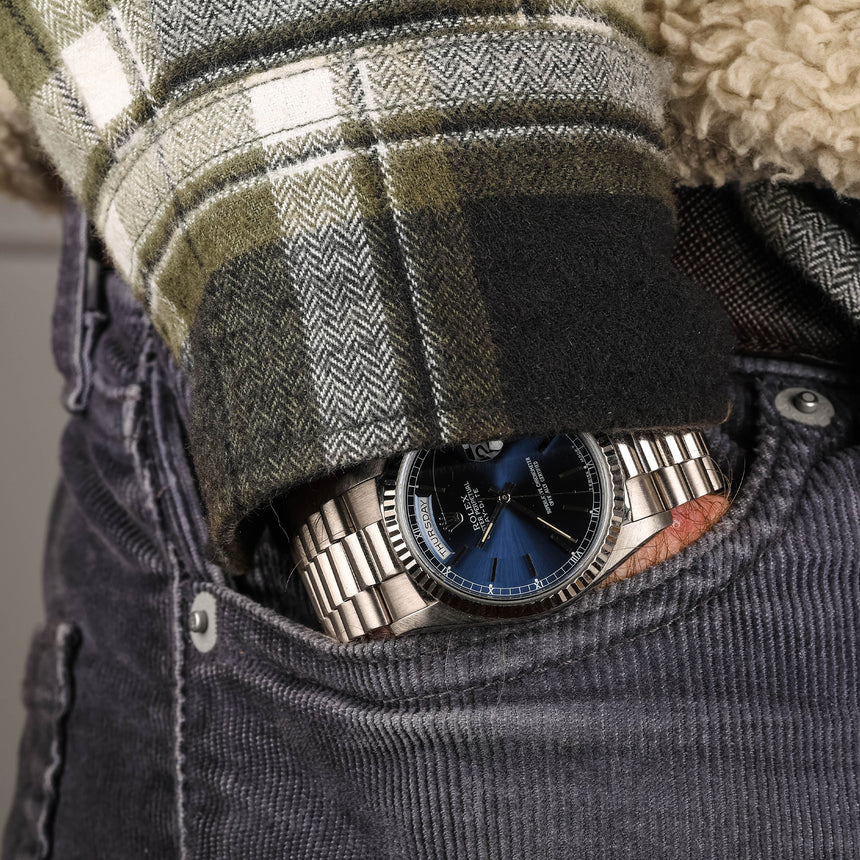 1996 (circa) Rolex Day-Date in white gold, blue dial, reference 18239, mint & beautiful