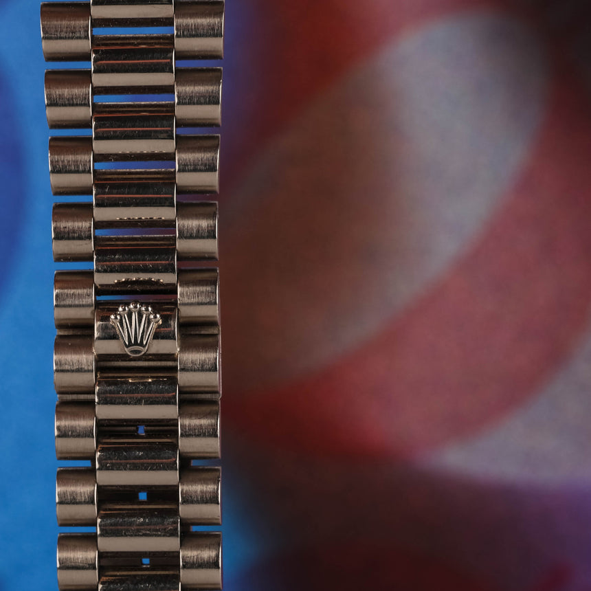 1996 (circa) Rolex Day-Date in white gold, blue dial, reference 18239, mint & beautiful