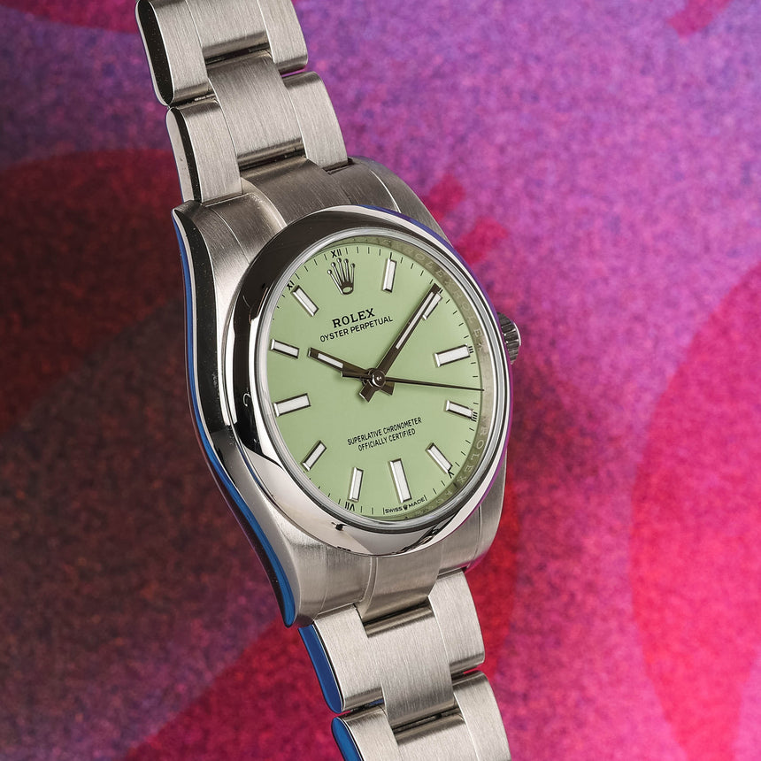 2025 Rolex Oyster perpetual in 34mm, reference 124200, Pistache Pistachio dial, NEW full set