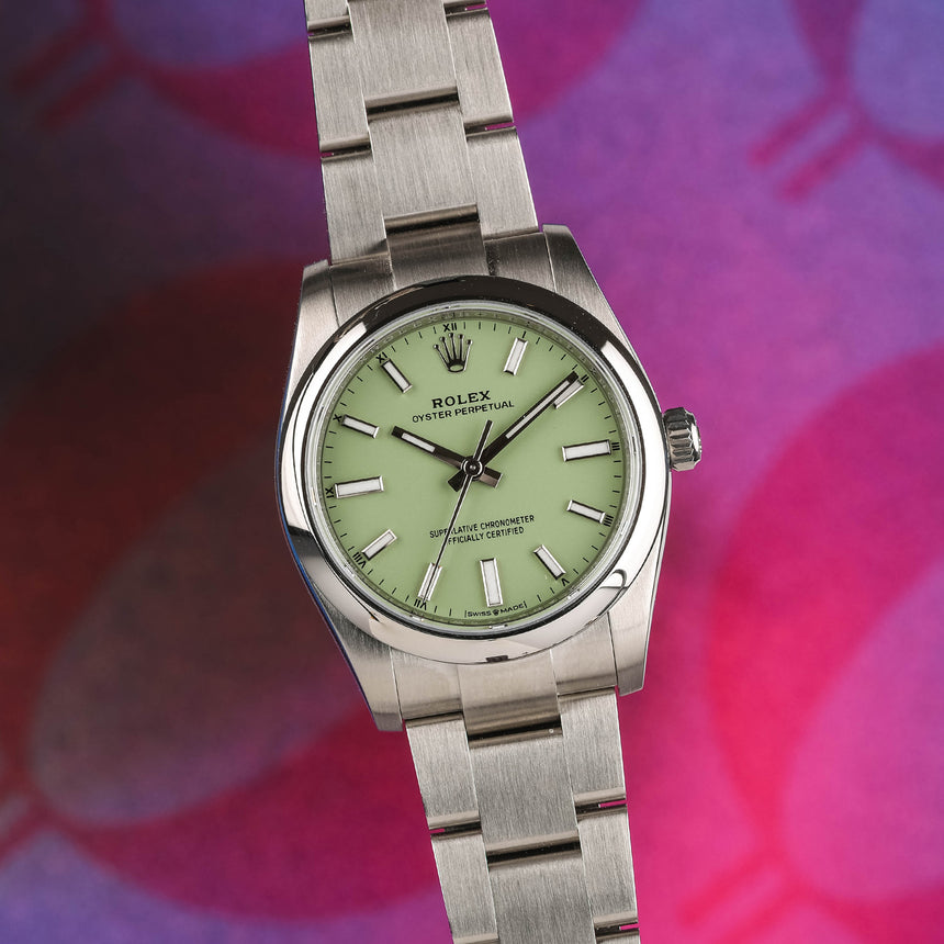 2025 Rolex Oyster perpetual in 34mm, reference 124200, Pistache Pistachio dial, NEW full set