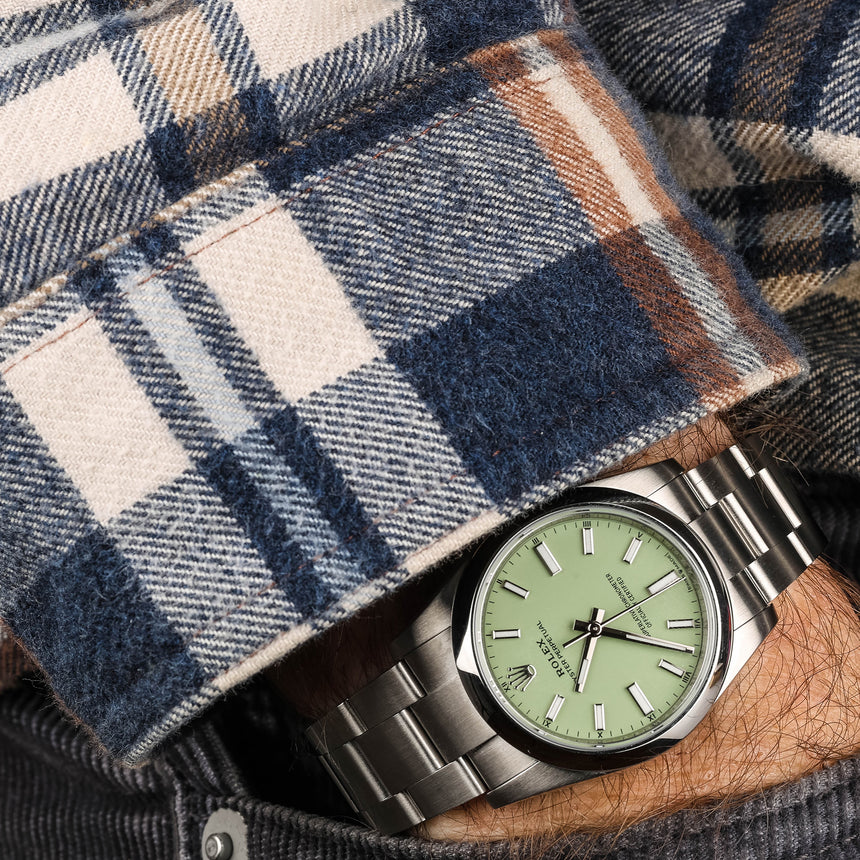 2025 Rolex Oyster perpetual in 34mm, reference 124200, Pistache Pistachio dial, NEW full set