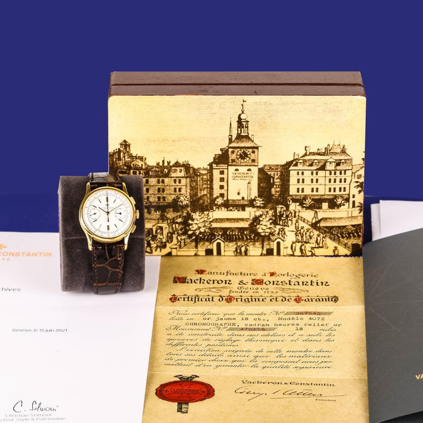 1962 Vacheron Constantin chronograph, ref 4072 : Full set & Extrait & 2024 VC Service
