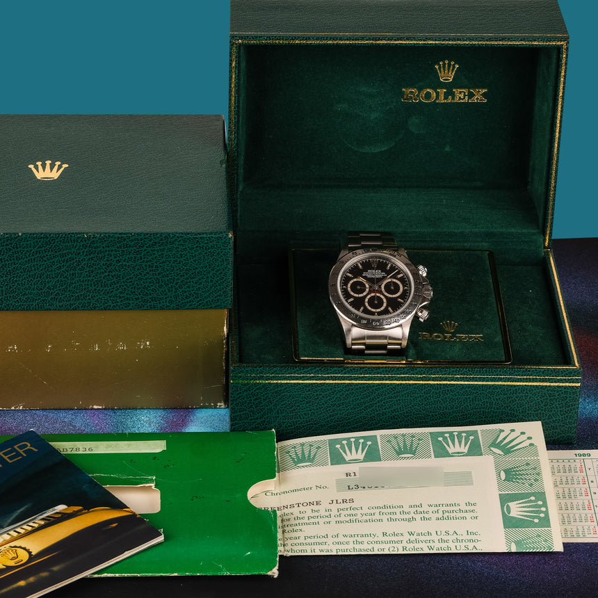 1989 Rolex Daytona “Zenith” ref. 16520: Rare 4-Liner & MK II 225 Bezel – Full Set