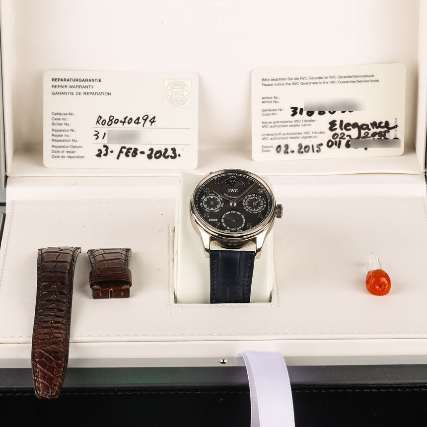 2015 IWC Portugieser Perpetual Calendar White Gold & Ardoise Dial ref: IW502218 Full set & 2023 Service