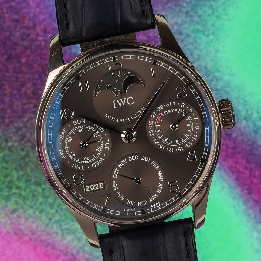 2015 IWC Portugieser Perpetual Calendar White Gold & Ardoise Dial ref: IW502218 Full set & 2023 Service