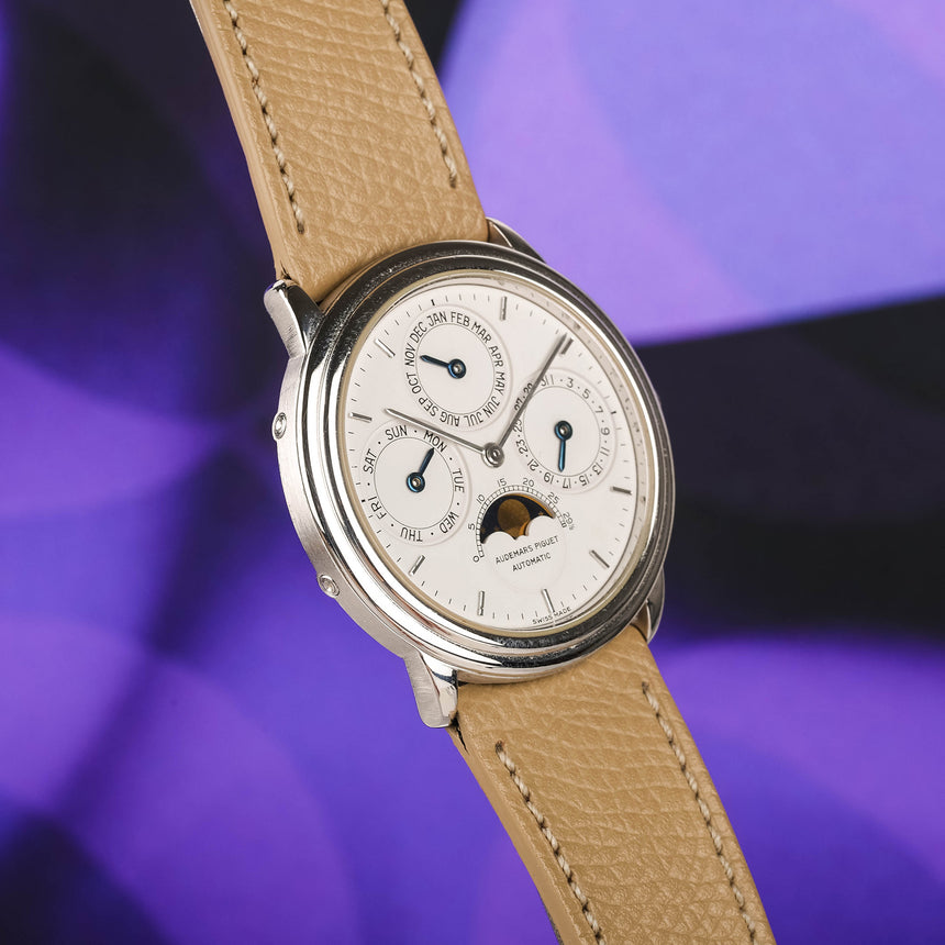 1990 (circa) VERY RARE 16 pieces only AP white gold perpetual calendar ref 25657BC: Certif & User guide