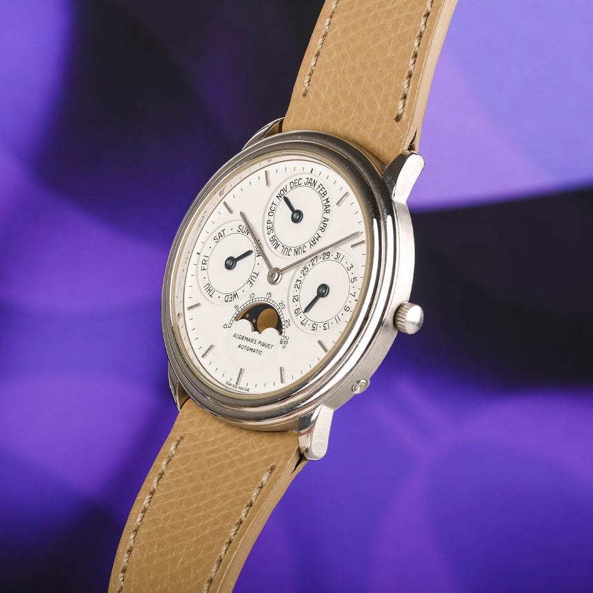 1990 (circa) VERY RARE 16 pieces only AP white gold perpetual calendar ref 25657BC: Certif & User guide