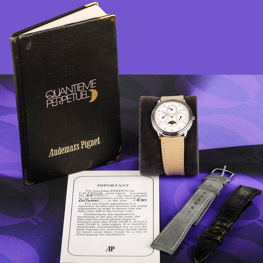 1990 (circa) VERY RARE 16 pieces only AP white gold perpetual calendar ref 25657BC: Certif & User guide