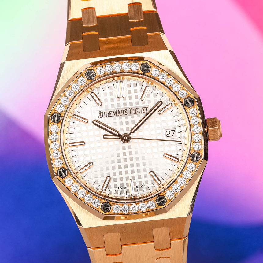 2022 Audemars Piguet Rose Gold Royal Oak Ref: 77451OR.ZZ.1361OR.01 Full Set Like New 50th Anniversary !