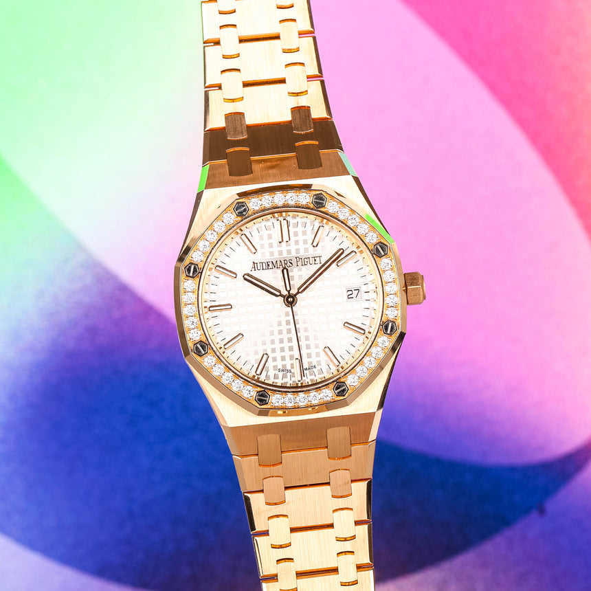 2022 Audemars Piguet Rose Gold Royal Oak Ref: 77451OR.ZZ.1361OR.01 Full Set Like New 50th Anniversary !