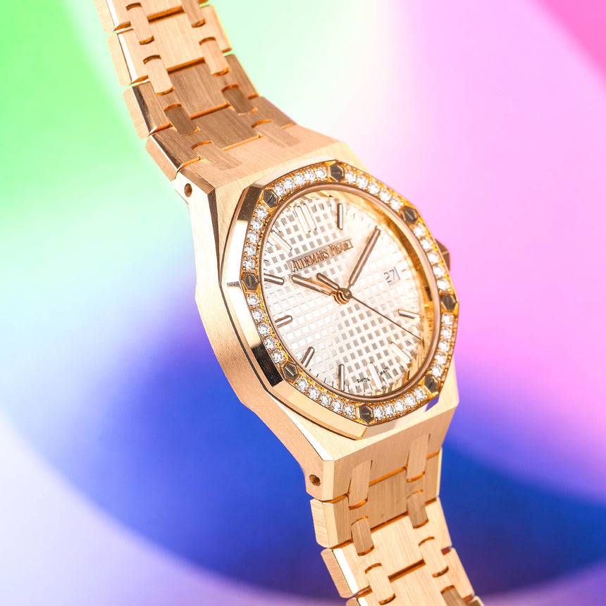 2022 Audemars Piguet Rose Gold Royal Oak Ref: 77451OR.ZZ.1361OR.01 Full Set Like New 50th Anniversary !