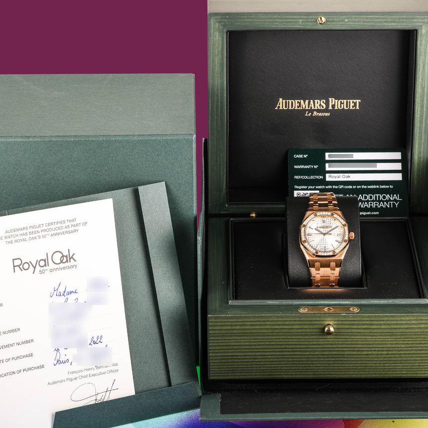 2022 Audemars Piguet Rose Gold Royal Oak Ref: 77451OR.ZZ.1361OR.01 Full Set Like New 50th Anniversary !