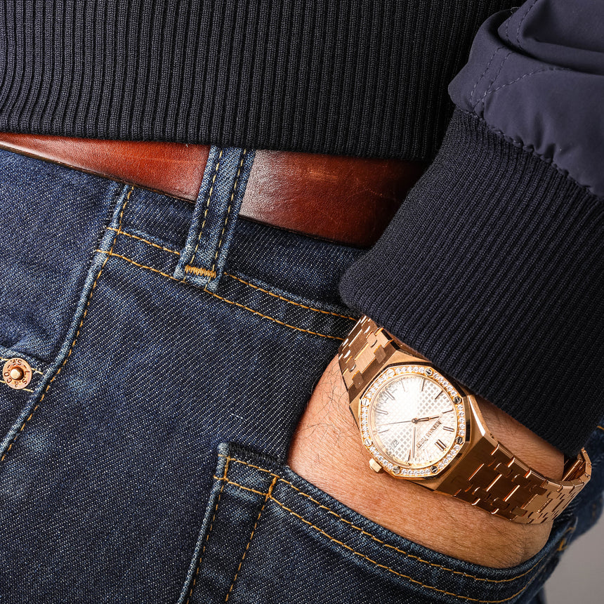 2022 Audemars Piguet Rose Gold Royal Oak Ref: 77451OR.ZZ.1361OR.01 Full Set Like New 50th Anniversary !