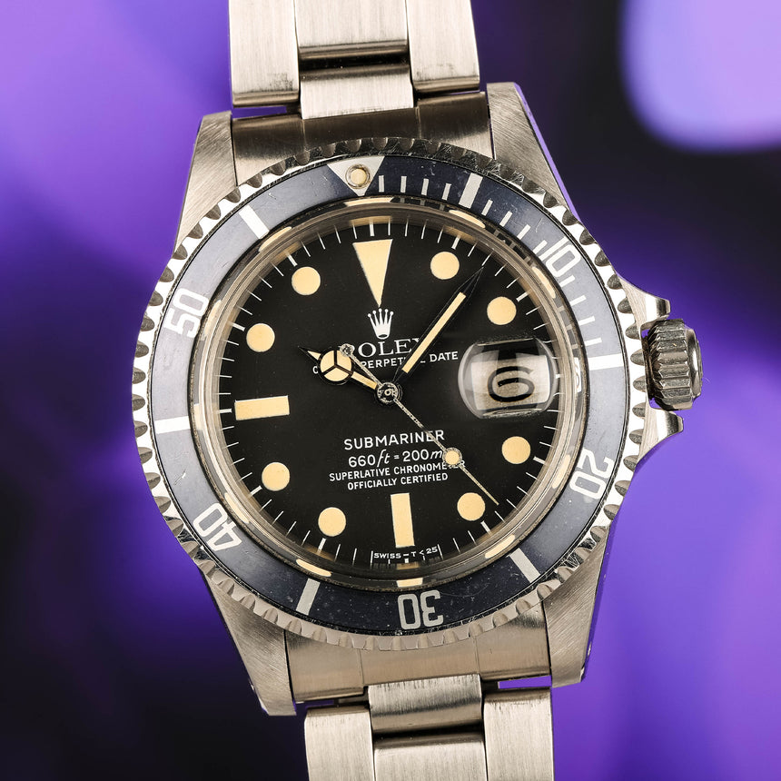 1977 Rolex Submariner Date Ref: 1680 Stunning Patina & Blue Grey insert !
