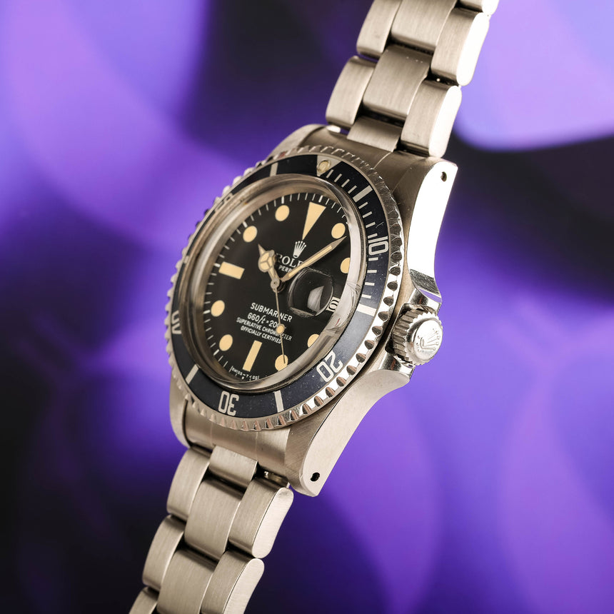 1977 Rolex Submariner Date Ref: 1680 Stunning Patina & Blue Grey insert !