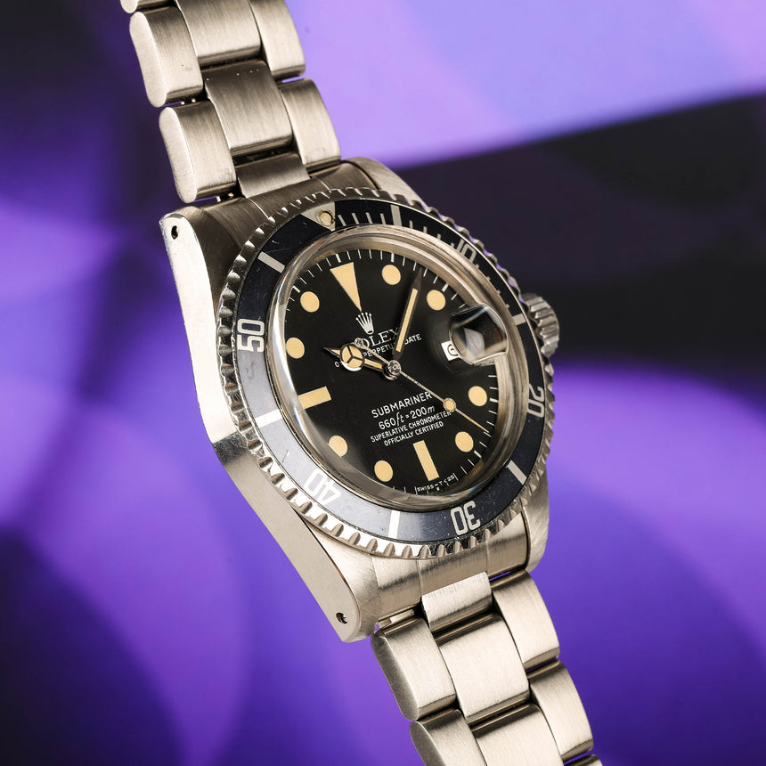 1977 Rolex Submariner Date Ref: 1680 Stunning Patina & Blue Grey insert !