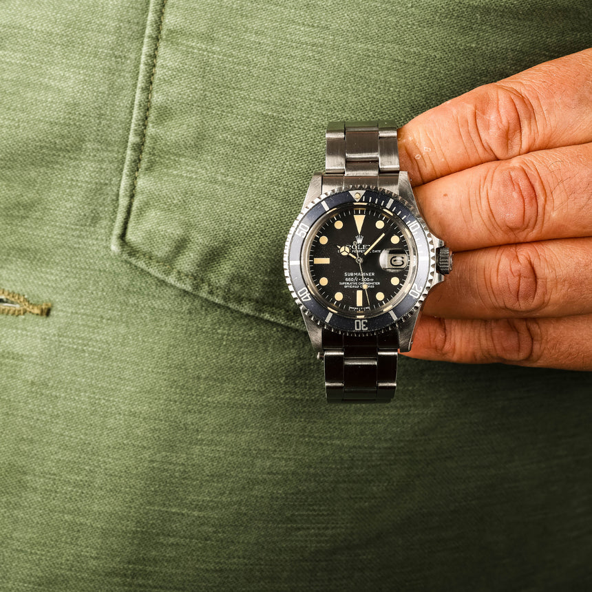 1977 Rolex Submariner Date Ref: 1680 Stunning Patina & Blue Grey insert !